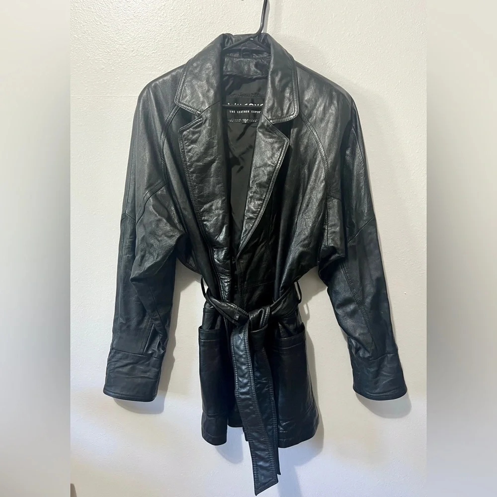 Wilsons Leather Vintage Genuine Leather 90's Trench Coat - Small - Picture 4 of 14